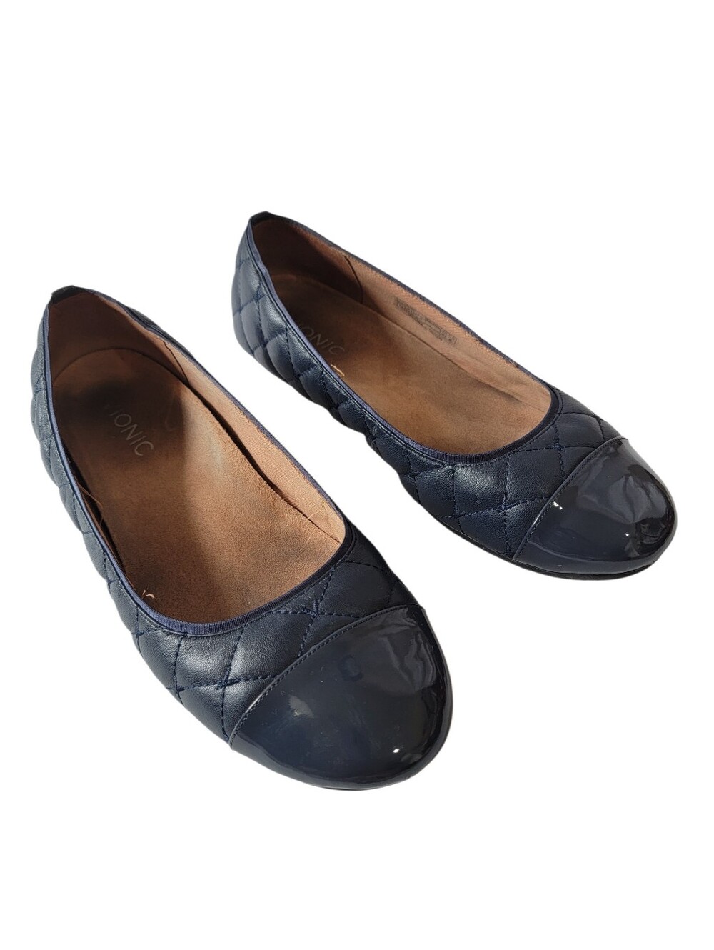Vionic Desiree Dark Navy Blue Quilted Ballet Flat Shoes Sz 9.5 Leather Comfort